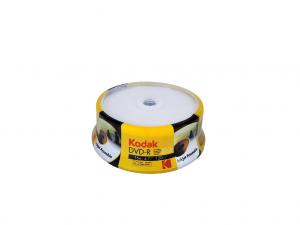 KODAK DVD-R 16x 4.7GB 25-Pack Cakebox, White Inkjet Printable-Front 